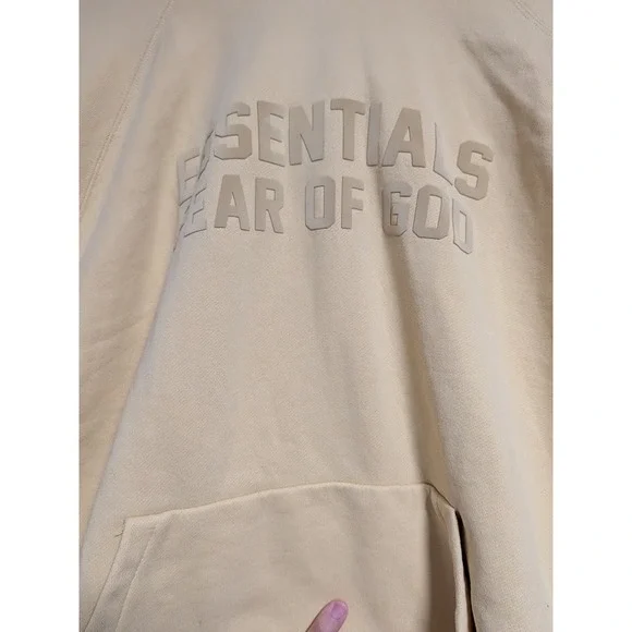 Fear of God Essentials Hoodie Yellow Lemonade Logo Pullover Sweatshirt Mens L - Picture 5 of 13